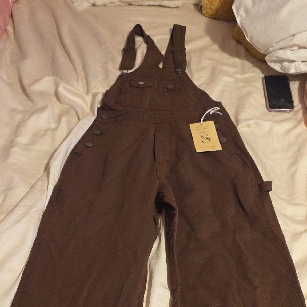 Brown Women's Denim Overalls Jeans with Utility Pockets